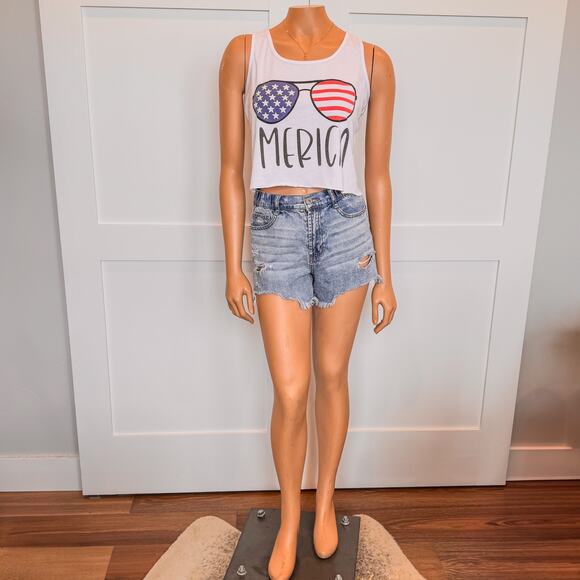 4th of July "Merica" Crop Top Tank, Red White and Blue, Women's Size Small - Picture 2 of 8